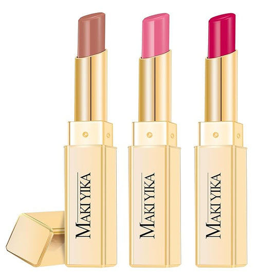 3Pc Moisture Lipsticks for Women Nude Pink Hot Pink Lipstick Hydrate Tinted Lip Balm for Dry Cracked Lips Glossy Lip Color, MA55/62/56-Velvo Beauty