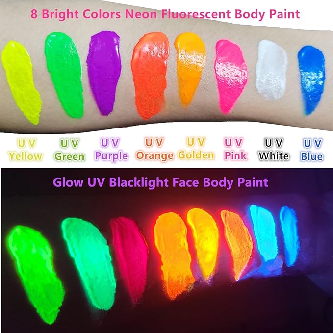 Go Ho Neon Yellow Body Paint Washable(2.37oz,70ml),under UV Blacklight Neon Face Paint,Water Based Neon Fluorescent Yellow Face Paint for Adults Children SFX Cosplay Costumes Halloween Makeup-Velvo Beauty