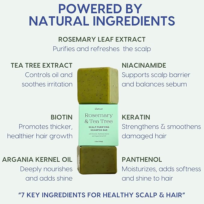 Rosemary & Tea-Tree Scalp Clarifying Shampoo Bar with Keratin, Panthenol, Biotin and Argan-Oil (5.2oz) | Sulfate Free, All Natural, Hair Moisturizing & Nourishing Soap, Deep Cleansing Solid Shampoo-Velvo Beauty