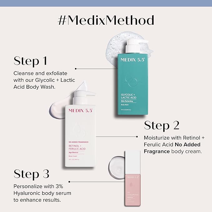 MEDIX Fragrance Free Retinol Body Lotion Crepey Skin Care Treatment | Anti Aging Body Lotion & Face Moisturizer | Firming Retinol Cream For Face Targets Loose Crepe Skin, Wrinkles, & Fine Lines, 2PC-Velvo Beauty
