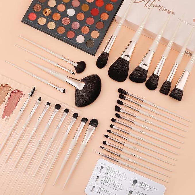 docolor Makeup Brushes Professional 30Pcs Make up Brushes Set Premium Synthetic Kabuki Foundation Blending Brush Face Powder Blush Concealers Eye Shadows Beige-Velvo Beauty