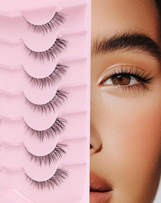 Short Cat Eye Lashes Clear Band False Eyelashes Wispy Natural Look Flared Strip Eyelash Soft Fluffy Lashe Pack 7 Pairs SF-10-Velvo Beauty