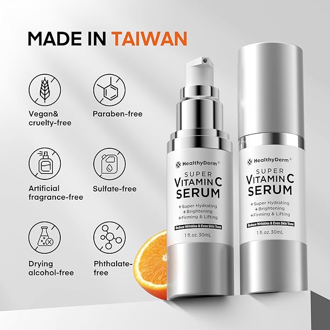 Super Vitamin C Serum for Women Over 70: Niacinamide, Vitamin C, Hyaluronic Acid, Peptides, Vitamin E, Caffeine, Bakuchiol, Hydrating, Lifting, Face Wrinkle & Age Spots Reduction-Velvo Beauty