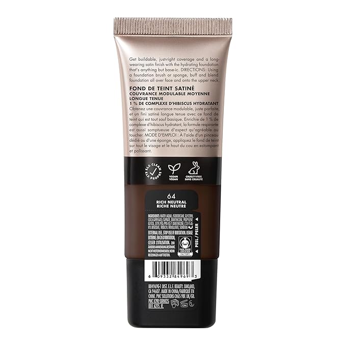 e.l.f. Soft Glam Foundation, Medium Coverage, Long-Lasting & Buildable Foundation For A Smooth, Satin Finish, Vegan & Cruelty-Free, 64 Rich Neutral-Velvo Beauty