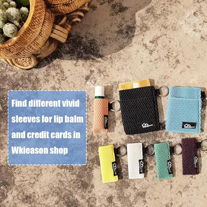 WK IEASON Lip Balm Sleeves Holder Keychain 3pcs Clip on Chapstick Lipstick Sleeves Keychain Holder Pouch Tight-Knit Elastic Lipstick Sleeves Key Ring(Black/Jade/Orange)-Velvo Beauty