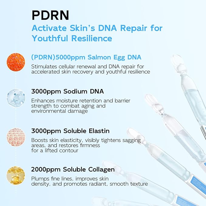 Salmon DNA PDRN Anti-Aging Serum, 5000ppm Salmon Egg DNA Ampoule, 2000ppm Collagen, Glutathione, Niacinamide & 6 Hyaluronic Acids, Korean Skincare for Wrinkles & Radiance,0.05 fl.oz x 30e-Velvo Beauty