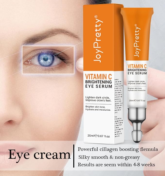 New JoyPretty Vitamin C Brightening Eye Serum,Eye cream,Anti Aging Serum with Vitamin C, Niacinamide and Hyaluronic Acid,Remove for Dark Circles Puffiness Under Eye Bags Fine Line Crow's Feet (3)-Velvo Beauty