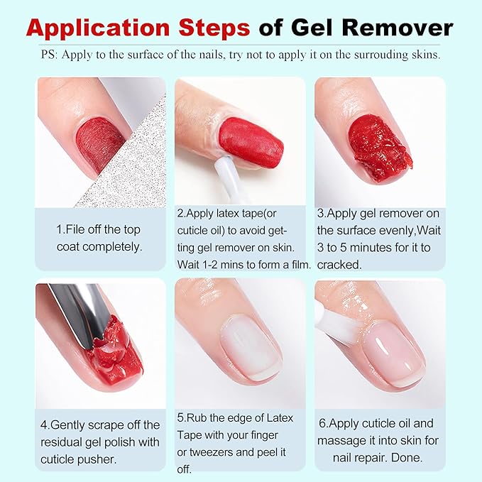 Gel Nail Polish Remover, Gel Remover Kit with Liquid Latex for Nails, No Need to Wrap or Soak, Removes Nail Polish in 2-5 Minutes, Acetone Free, Not Damage to Nails, with Manicure Tools-Velvo Beauty