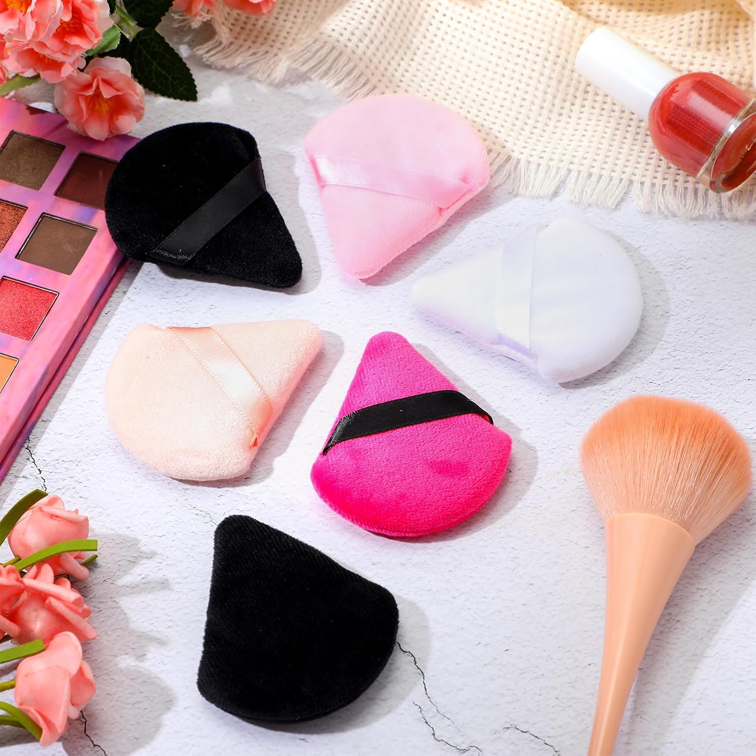 Meanplan 100 Pcs Powder Puff Face Soft Makeup Sponge Triangle Powder Puffs for Loose Velour Cosmetic Foundation Wet Dry Sponge Makeup Tools(Vivid Colors)-Velvo Beauty