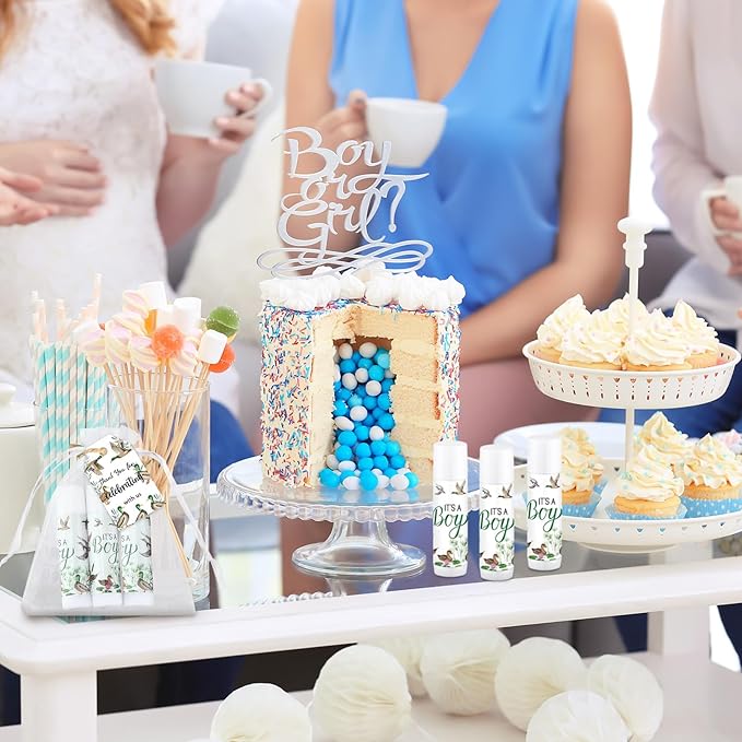 Demissle 50 Pcs Baby Shower Lip Balm Gift Set with 100 Pcs Organza Bags Baby Shower Party Favor for Guest Thank You Tag Rope Baby Shower Party Decoration Gender Reveal Souvenirs (Mallard)-Velvo Beauty