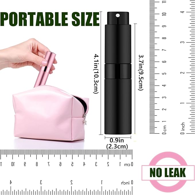 2 PCS/8ml Portable Mini Perfume Atomizer bottles, Empty Refillable Spray Bottle with 3 Types of Refill Tools, Pocket Travel Perfume Sample Bottles(Matte Black&Silver)-Velvo Beauty