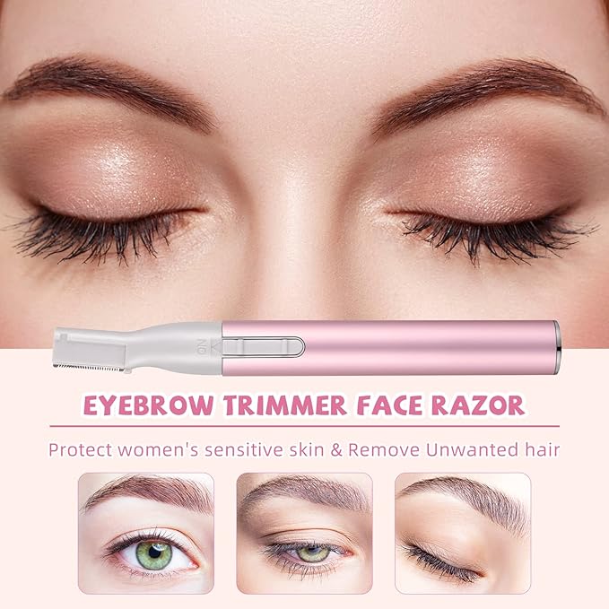 Chumia 2 Pcs Electric Eyebrow Trimmer Women Precision Face Razors Mini Shaver with Comb Christmas Women Gift Battery Operated Personal Epilator for Face Neck Fuzz Lips Leg(Pink, Black)-Velvo Beauty