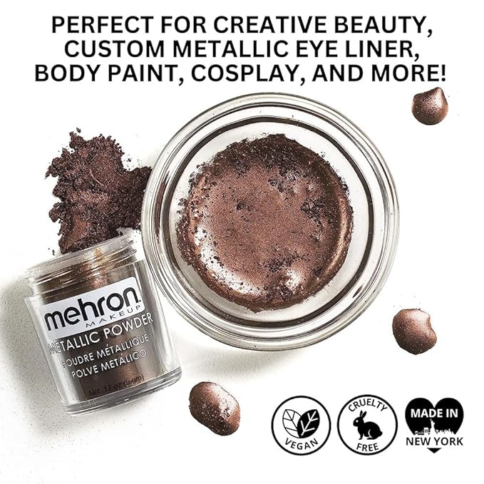 Mehron Makeup Metallic Powder (.17 oz) with Mixing Liquid (1 oz) (BRONZE)-Velvo Beauty