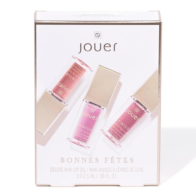 Jouer Bonnes Fêtes Deluxe Mini Lip Oil - Tinted Hydrating Lip Oil Gloss – Moisturizing Dry Lip Treatment Serum - Fragrance Free Tinted Lip Oil - Jojoba Seed Oil and Apricot Oil Formula - Valued at $42-Velvo Beauty
