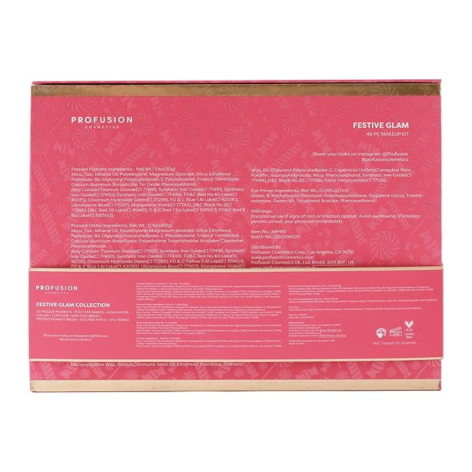 Profusion Cosmetics Sweet Holiday Festive Glam 46 Piece Eye and Face Essentials for Holiday Sparkle, Ultimate Holiday Glam Set With Highlighter, Blush, Contour, and More-Velvo Beauty