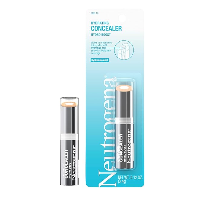 Neutrogena Hydro Boost Hydrating Concealer Stick for Dry Skin, Oil-Free, Lightweight, Non-Greasy and Non-Comedogenic Cover-Up Makeup with Hyaluronic Acid, 10/Fair, 0.12 Oz-Velvo Beauty