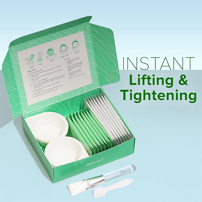 Ebanel Collagen Peptides Wash-Off Face Mask Set, 8 Pack Instant Skin Tightening and Lifting Masks, Brightening Face Mask with Niacinamide, Glutathione, Hyaluronic Acid, Vitamin C, Cica, B5, Albumen-Velvo Beauty