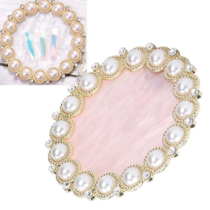 Resin Stone Nail Art Palette, Nail Art Display Board Cosmetic Nail Mixing Palette Drawing Color Mixing Nail Art Painting Gel Palette Tips Display Plate(Golden)-Velvo Beauty