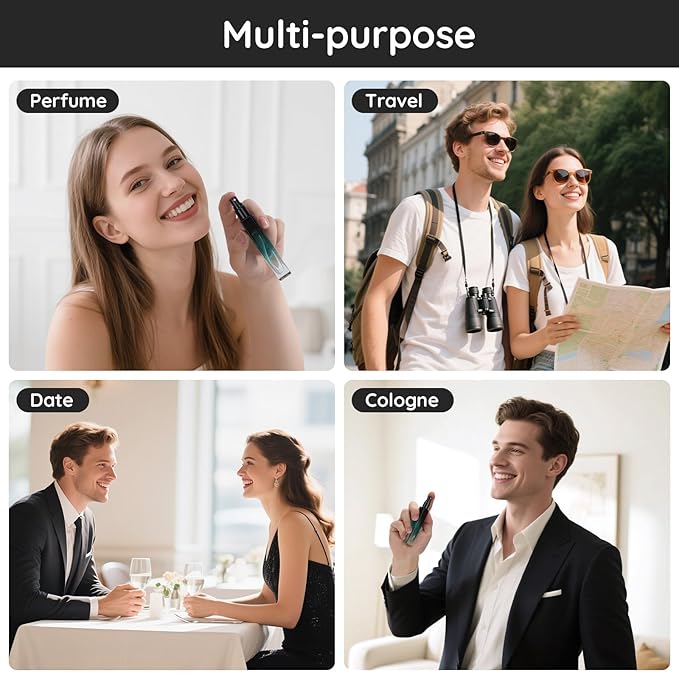 Segbeauty 0.34oz Refillable Perfume Bottle Travel, 5 Pack Glass Spray Bottles for Perfume, 10ml Empty Mini Fine Mist Cologne Travel Bottle, Portable Cologne Sprayer Atomizer with Refill Tool Kit-Velvo Beauty