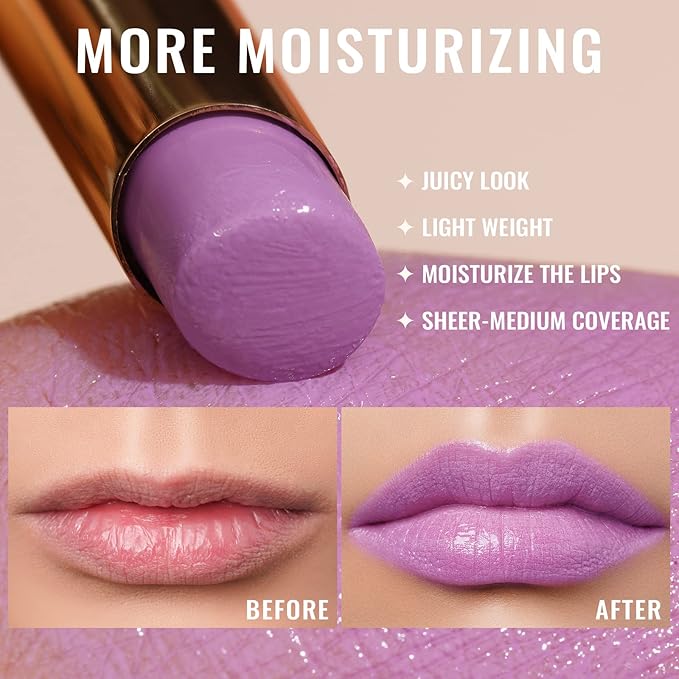 Oulac Pinky Purple Lipstick - Moisturizing Lip Stick Glossy Tinted Lip Balm, Sheer Shine Juicy Finish, Lightweight and Hydrating Formula for Dry Lip Care, Vegan 2.2g/0.07oz (10)-Velvo Beauty