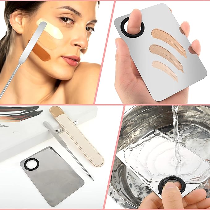 Picasso Spatula Makeup Korean Stainless Steel Makeup Spatula and Palette Set Professional Facial Makeup Tools Foundation Spatula Cosmetic Spatula Tool Makeup Mixing Palettes-Velvo Beauty
