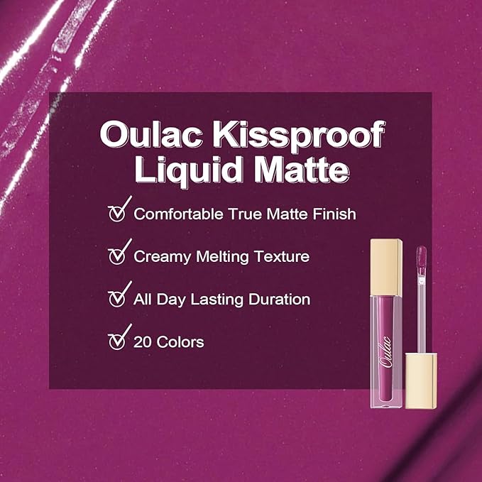 Oulac Matte Liquid Purple Lipstick for Women, Dark Violet Long Lasting Lipstick, Waterproof Lip Stain, No Transfer, Creamy High Pigmented Formula with Vitamin E, Vegan & Cruelty-Free M15-Velvo Beauty