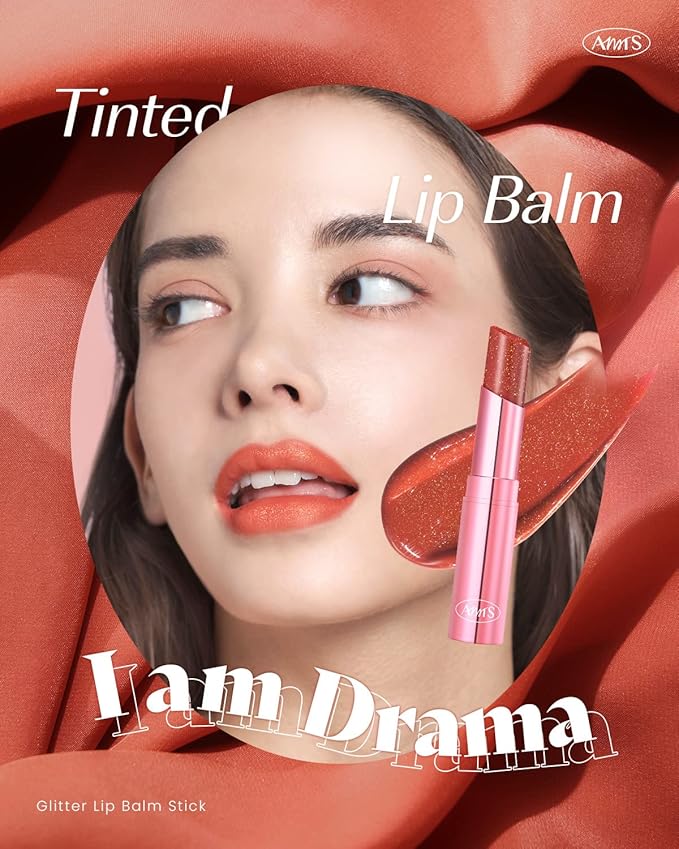 AMTS Tinted Lip Balm - Drama | Hydrating Glitter Lipstick | Pearl Shimmering Daily Lip Makeup for dry, cracked, chapped lips | korean beauty Moisture Lip Tint-Velvo Beauty