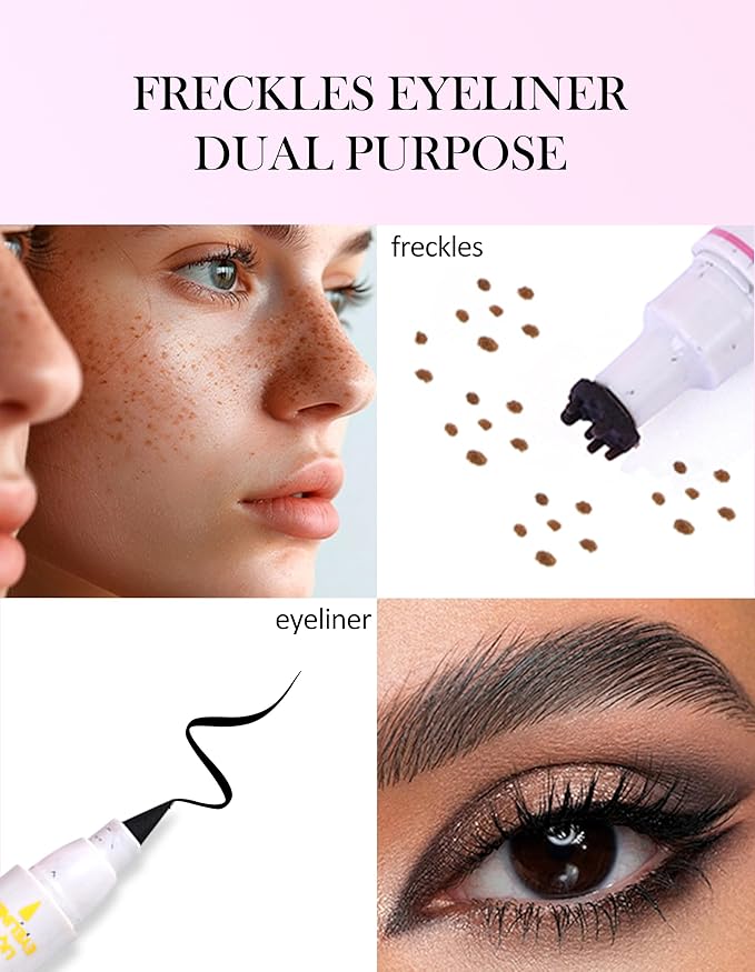 Erinde Waterproof Freckle Stamp Pen, Dual Ended Fake Freckle & Black Liquid Eyeliner, Long Lasting Quick Dry Faux Freckles Stamp Freck Pen for Natural Sunkissed Makeup, 02 Medium-Velvo Beauty