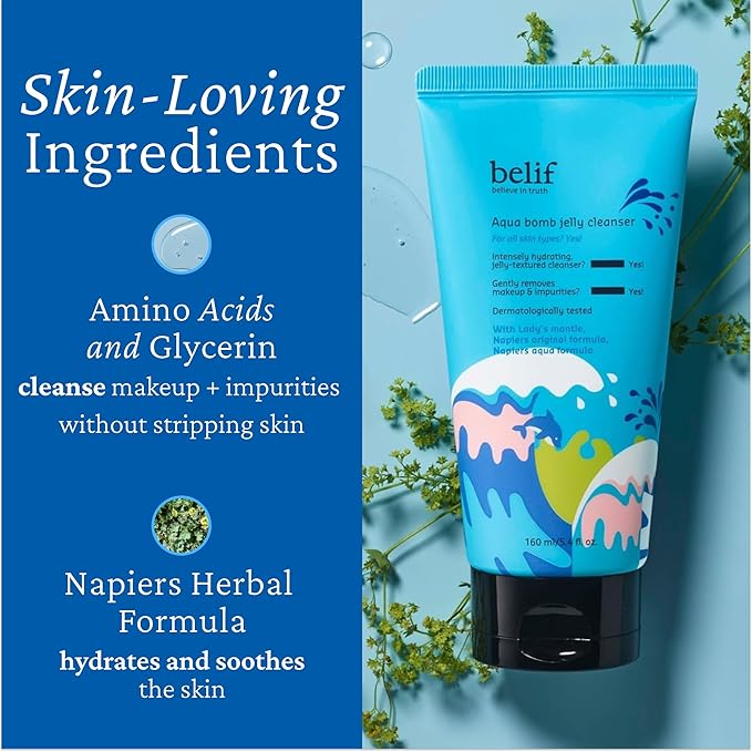 belif Jelly Hydrating Deep Cleanser – Low pH Mild & Gentle Gel-to-Foam Face Wash for Daily Deep Pore Cleansing, Hydrating and Refreshing for All Skin Types, Korean Skincare, 5.41 fl.oz-Velvo Beauty