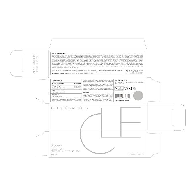 CLE Cosmetics CCC Cream (Warm Medium 303 / SPF 50) - Color Correcting Hybrid CC Cream with Sunscreen - Lightweight, Hydrating, Light to Medium Coverage Foundation - 1 fl oz-Velvo Beauty