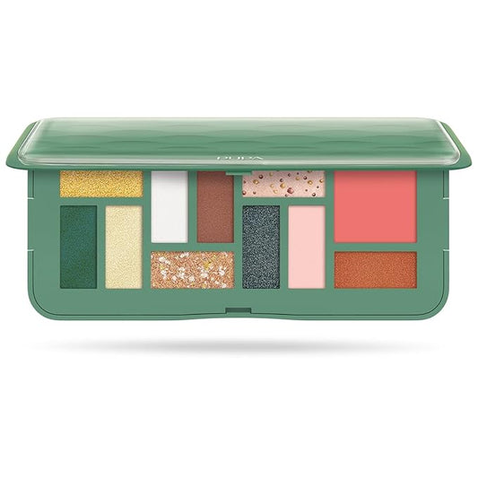 Pupa Milano Make-Up Palette M, 002 Green, 0.42 oz - Eyeshadow Palette with Matte, Shimmer, Metallic Finishes - Highly Pigmented Eyeshadow, Blush Palette - 11 Blendable Eye Makeup Shades - Talc-Free-Velvo Beauty