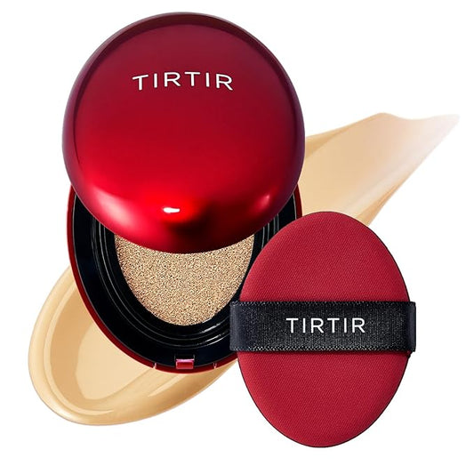 TIRTIR Mask Fit Red Cushion Foundation | Full coverage, Weightless, Skin fit, Satin Glow Finish, Korean Makeup BB Foundation, beauty, Tattoo cover up, Buildable (#22W Sheer Beige, 0.63 Fl Oz)-Velvo Beauty