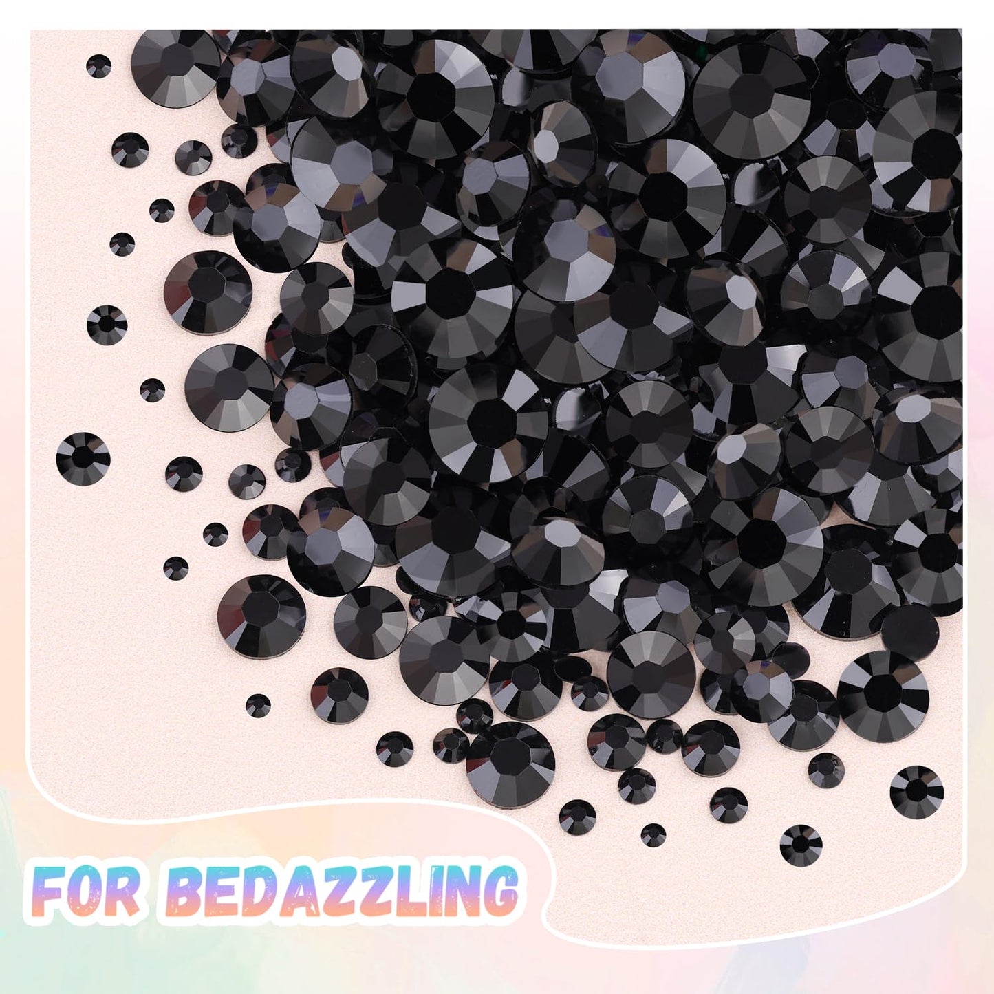 25000Pcs Resin Jelly Rhinestones with Tweezers for Crafting, 2-6mm Mixed Sizes (Black) Non Hotfix Flatback Gems, Bedazzling Crystal for DIY Crafts Clothing Tumblers Mugs Shoes Decor Nail Art-Velvo Beauty