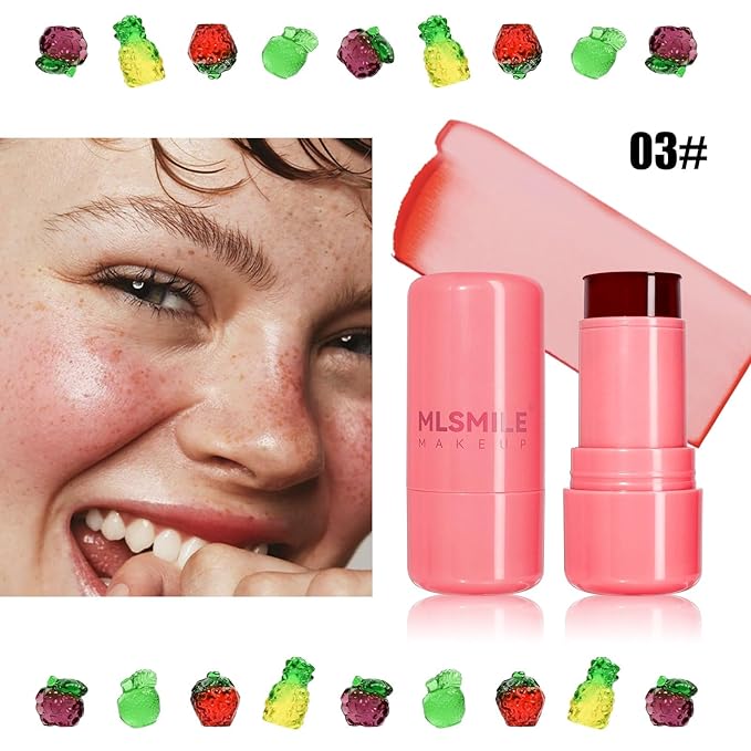 Milk Jelly Blush, Sheer Lip & Cheek Stain, Milk Cooling Water Jelly Tint, Buildable Watercolor Finish, Long Lasting Milk Jelly Blush Stick, Face Blushes, Lip Gloss for All Skin Tones, 03-Velvo Beauty