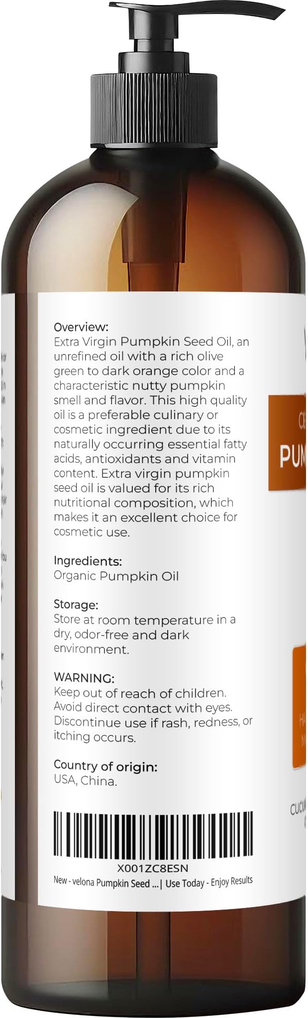 velona Pumpkin Seed Oil USDA Certified Organic - 16 Fl Oz | 100% Pure and Natural Carrier Oil | Unrefined, Cold Pressed | Cooking, Face, Hair, Body & Skin Care | Use Today - Enjoy Result-Velvo Beauty