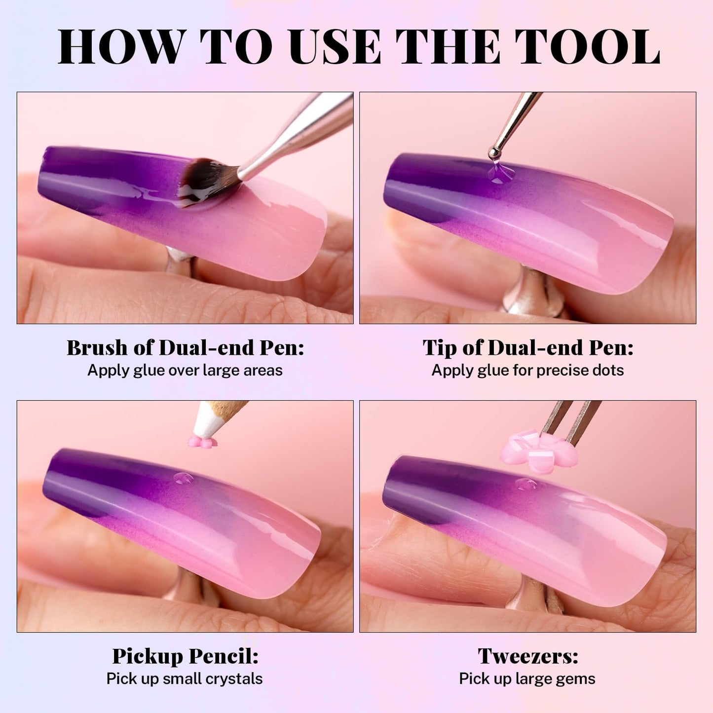 3D Flowers, Manicure Kit with Gel Glue, Colorful Acrylic Flower Nail Charms & Caviar Beads, Rhinestones & Gem Glue (UV/LED Needed) with Pickup & Dotting Tools-Velvo Beauty