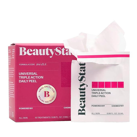 BeautyStat Triple Action One-Step Daily Exfoliating Peel Pad for Uneven Tone, Texture, Fine Lines, Enlarged Pores - Made in the USA - Gentle Exfoliator Pad with AHAs, BHAs, Glucosamine to Brighten-Velvo Beauty