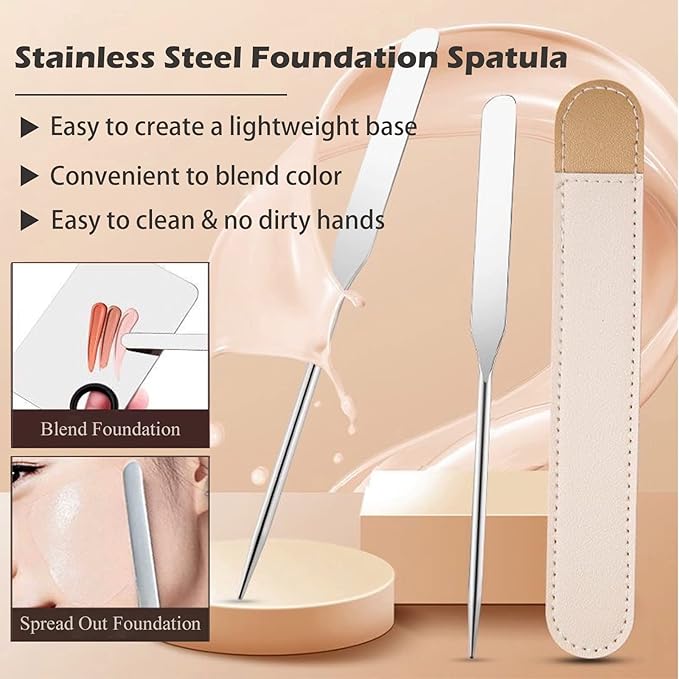 Picasso Makeup Spatula and Palette Set, Korean Makeup Spatula with Leather Cover, Stainless Steel Makeup Palette with Scraper Tool, Metal Foundation Palette for Cosmetic Pigment Blendingļ¼SSļ¼-Velvo Beauty