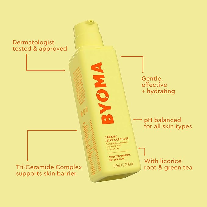 BYOMA Creamy Jelly Cleanser Refill - Hydrating Facial Cleanser for Skin Barrier Repair - Tri-Ceramide Face Wash for Sensitive Skin - Gently Removes Makeup & Excess Oil - 5.91 fl oz Refill-Velvo Beauty