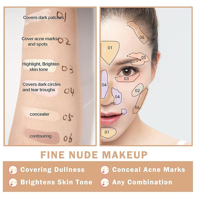 Color Corrector Palette Concealer Contour Palette Natural Brighten Long Lasting Highlighter Correcting Concealer Cream Foundation Palette For Flawless Skin Tone (Set A + Brush #270)-Velvo Beauty