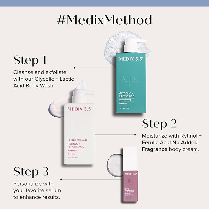 MEDIX Fragrance Free Retinol Body Lotion Crepey Skin Care Treatment | Firming Body & Face Moisturizer | Anti Aging Retinol Cream For Face Targets Loose Crepe Skin, Wrinkles, & Fine Lines, 15 Fl Oz-Velvo Beauty