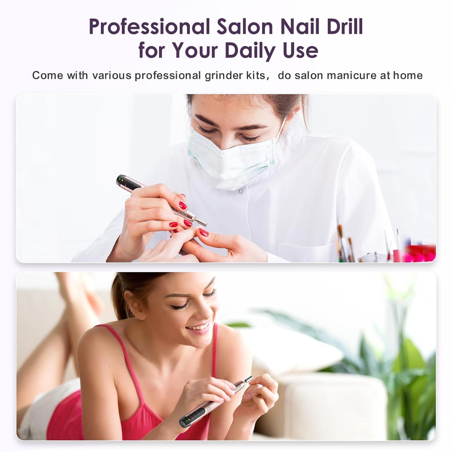 COSLUS Cordless Nail Drill Electric File: Professional for Acrylic Gel Dip Powder Nails Portable Nail Drill Machine Kit for Manicure Pedicure Nail Set with Everything Rechargeable Lightweight-Velvo Beauty