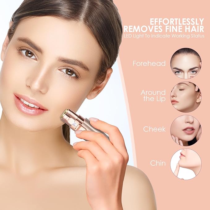 Eyebrow & Facial Trimmer: 2 in1 Rechargeable Facial Hair Removal & Eyebrow Shaver - Body Razor with Built-in LED Light (Rose Gold)-Velvo Beauty