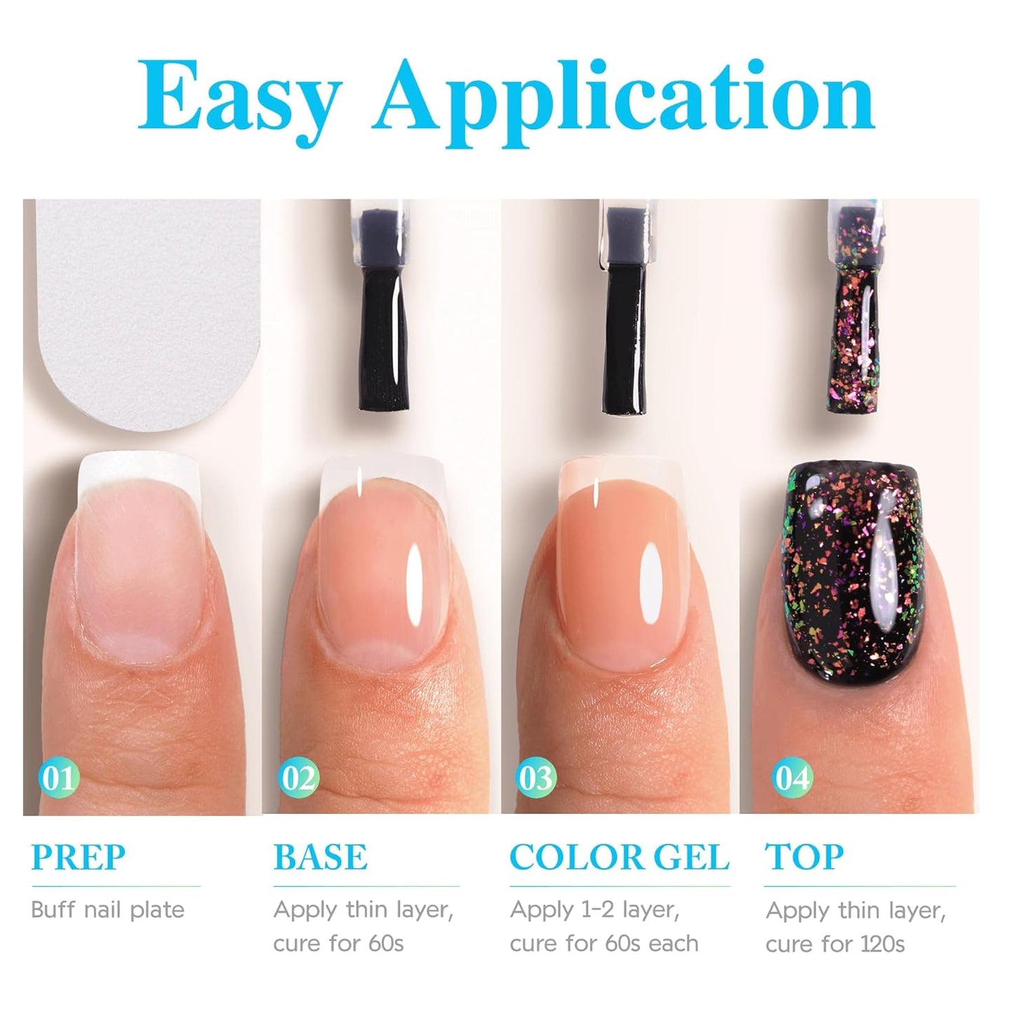 Double Rhythm 15ML No Wipe Gel Top Coat Base Coat Iridescent Glitter Shimmer 2 in 1 Nail Polish Soak Off Manicure DIY Home Salon (Eggshell Top Coat-2)-Velvo Beauty