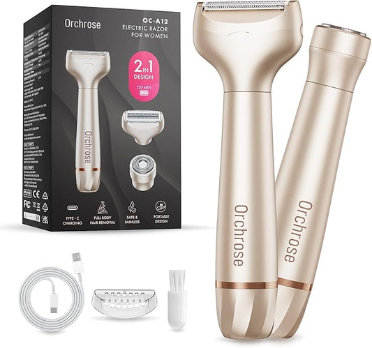 Electric Razor for Women Body: Electric Shaver Rechargeable for Face - Painless Hair Trimming for Bikini Legs Underarms - OC-A12-Velvo Beauty