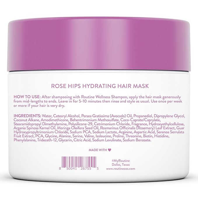 Routine Wellness Deep Conditioning Hair Mask for Dry Damaged Hair - Hydrating, Moisturizing Repair Treatment - Promotes Fullness - Rose Hips 8oz-Velvo Beauty