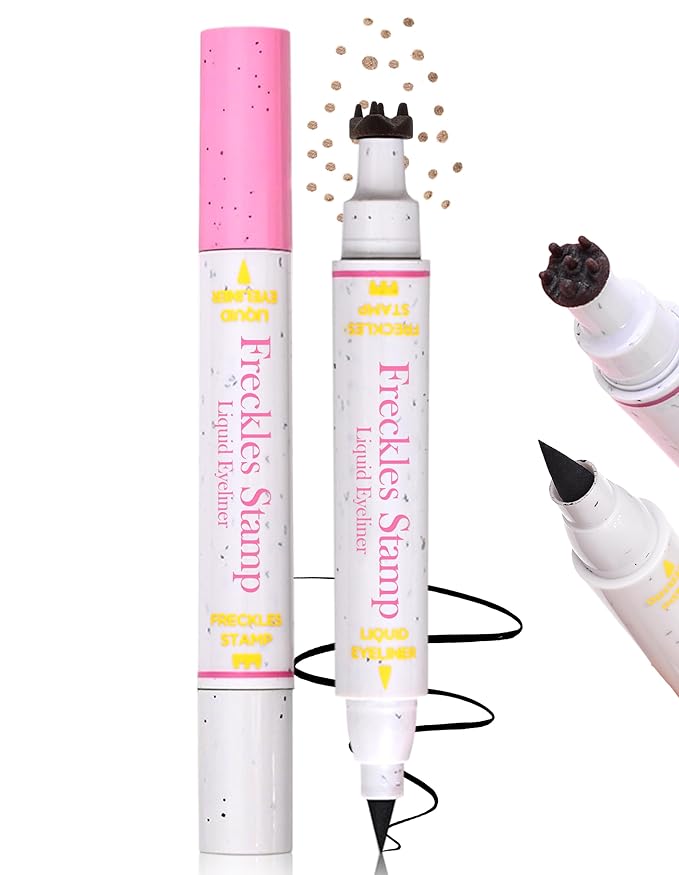 Erinde Waterproof Freckle Stamp Pen, Dual Ended Fake Freckle & Black Liquid Eyeliner, Long Lasting Quick Dry Faux Freckles Stamp Freck Pen for Natural Sunkissed Makeup, 02 Medium-Velvo Beauty