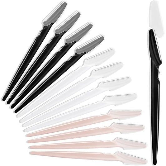 12 Pcs Eyebrow Razors, Face Razors Multipurpose, Exfoliating Dermaplaning Tools, Eyebrow Trimmers Shaver with Safety Cover, Facial Hair Removal for Women Men Body Use, Black, White, Light Pink-Velvo Beauty