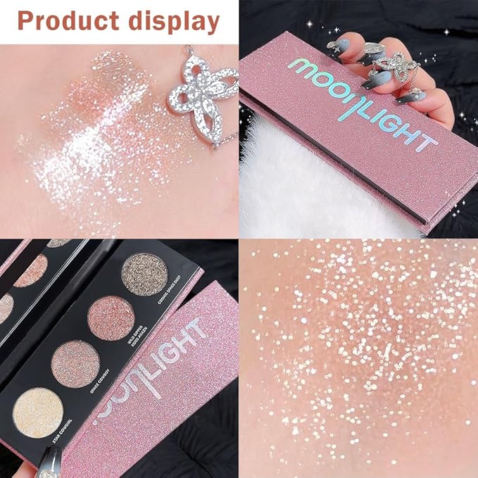 4 Colors Highlight Pink-Purple Eyeshadow Palette, SHANY Cosmetics Shimmer Eyeshadow Palette, Cruelty-Free and Vegan Formula, Glitter Shimmer Eyeshadow for Professional Makeup-Velvo Beauty