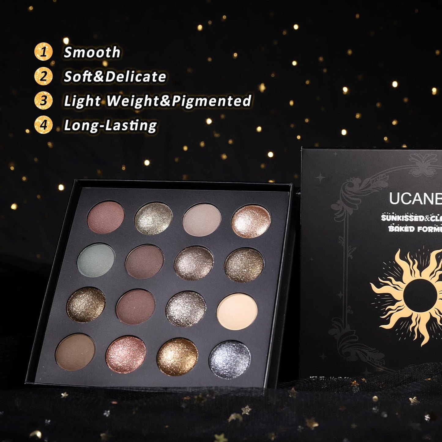 UCANBE 16 Color Baked Eyeshadow Palette with 15PCS Brushes Makeup Set,Matte&Shimmer Blend Eyeshadow for Women&Girls,Highly Pigmented Long Lasting Waterproof Make Up Pallet-Velvo Beauty